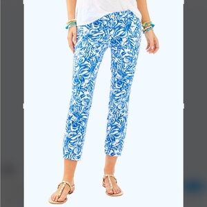 Lilly Pulitzer Size 6 Pants Sadie Lobster Print Blue & White Preowned